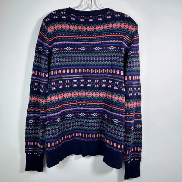 Chaps Denim Womens XL Fair‎ Isle Sweater Blue Multi Cotton Blend Crewneck - Image 2