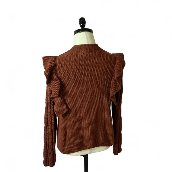 Universal Threads Cardigan Ruffle Open Knit Brown Small Sweater - Image 2