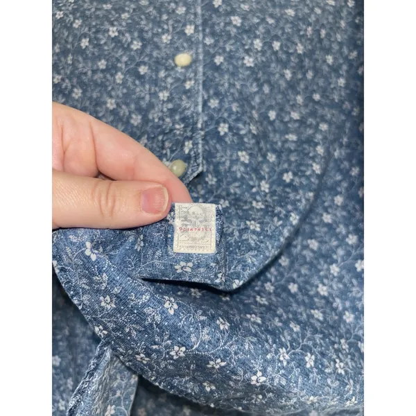 Y2K Ralph Lauren Jeans Co Floral Chambray Cotton Shirt Roll Tab Sleeve M Praire - Image 7
