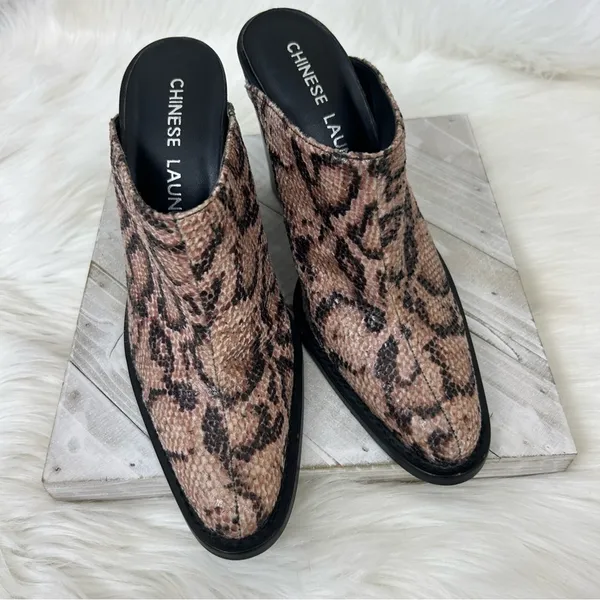 Chinese Laundry Animal Print Faux Snakeskin Heeled Mule Booties Size 7.5 - Image 3
