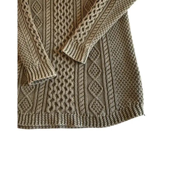 LL Bean Signature Sweater Womens Size L Green Cable Knit Fisherman 100% Cotton - Image 11