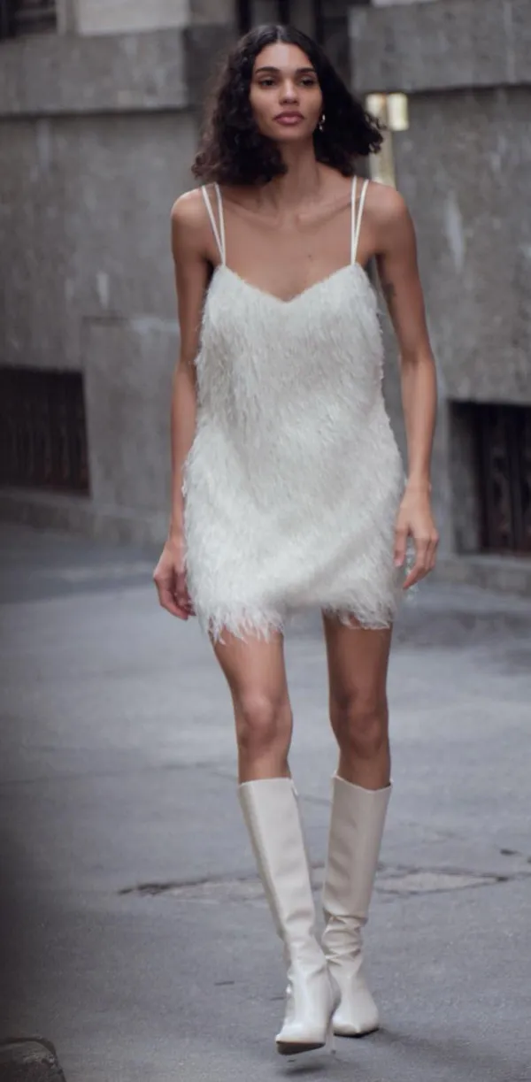 Zara White Feathered fringed Fluffy mini Dress party cocktail evening wedding - Image 12