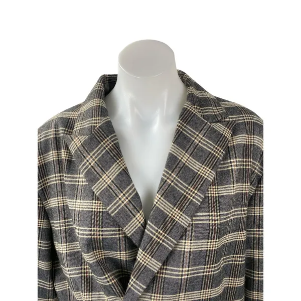 Oak + Fort Gray Plaid Check Notched Collar Long Sleeve Crop Blazer Coat Jacket M - Image 2