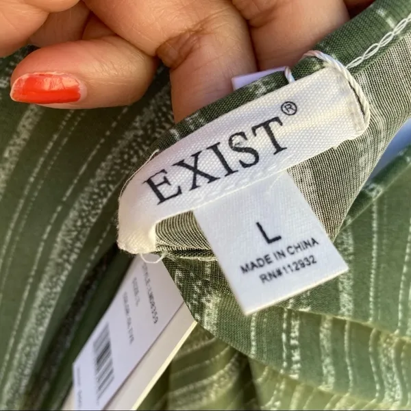 Exist Maxi Dress Large‎ Olive Green Cold Shoulder Striped Knit LMD8359 - Image 7