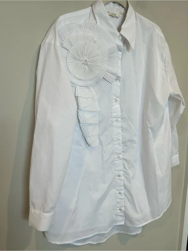 Forever That Girl Anthropologie Elegant White Long-Sleeve Statement Shirt Dress - Image 4