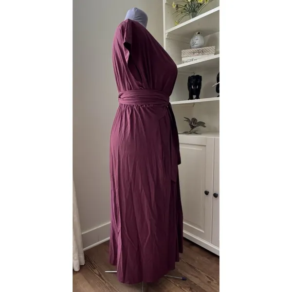 Halara Breezeful™ Midi Dress 2X Plus Amaranth Plum V Neck Short Sleeve Pockets - Image 5
