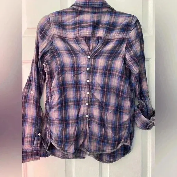 Pink Victoria's Secret plaid button‎ down long sleeve shirt size M - Image 2