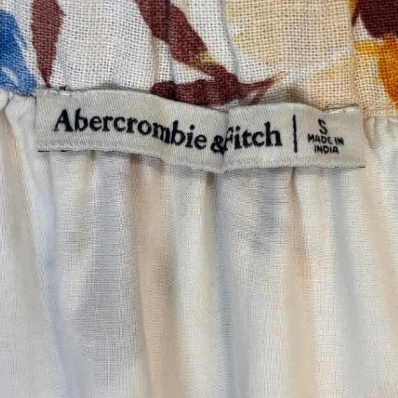Abercrombie & Fitch Floral Linen Blend Peplum Babydoll Top Womens S Puff Sleeve‎ - Image 5