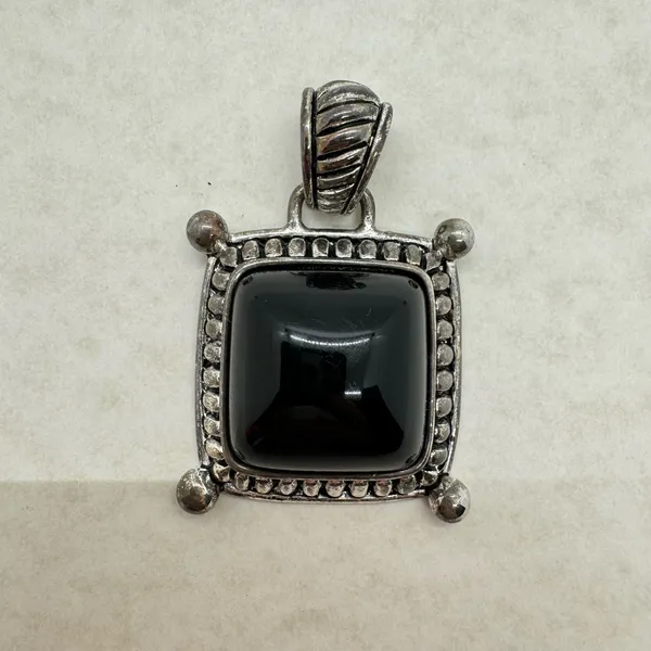 Vintage Premier Designs Silver Tone Black Stone Pendant Chain Necklace Stamped - Image 5