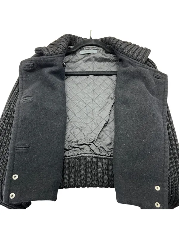 John Varvatos Cropped Pea Coat Knit Sleeves Black Women Size Small Military Punk - Image 8