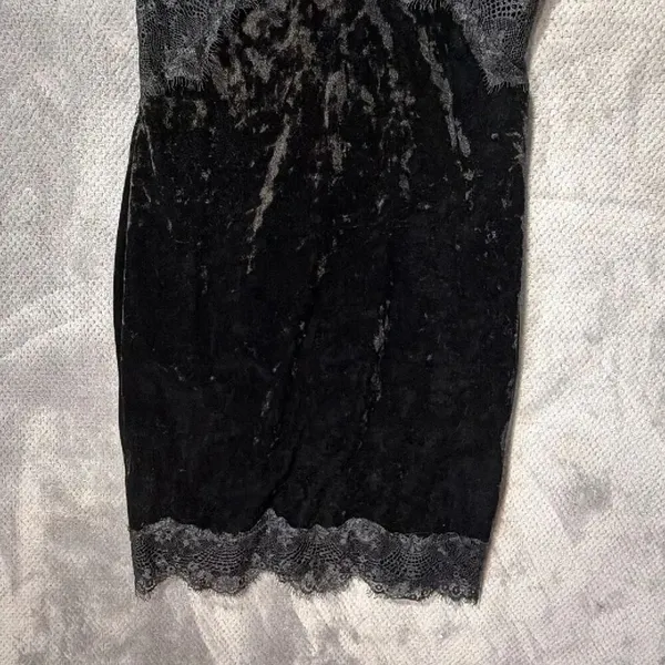 Topshop Black Velvet Lace Trim Slip Dress Mini Spaghetti Strap Party Dress US 6 - Image 4