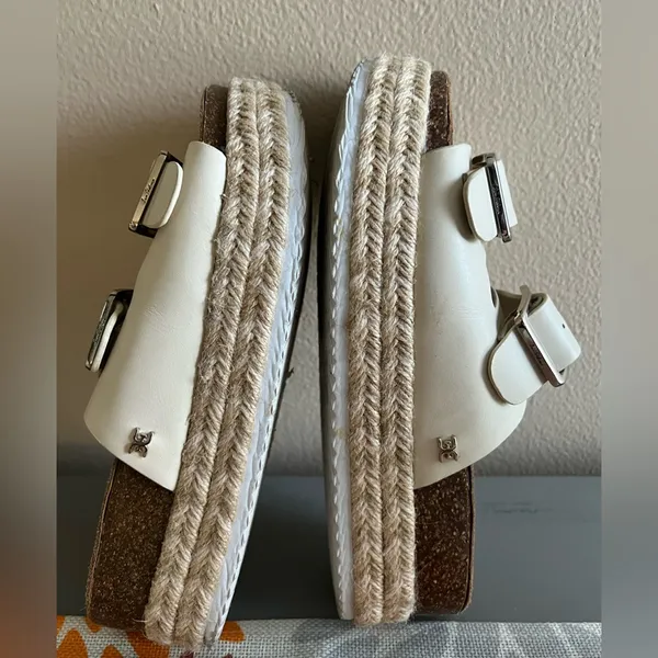 Sam Edelman White Double Buckle Leather Platform Sandals Size 7 - Image 4