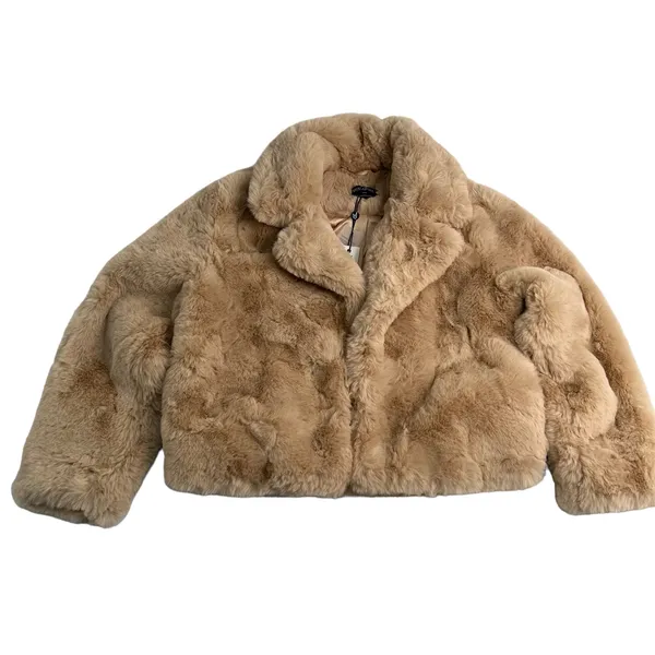 MinkPink Faux Fur Anya‎ Jacket Coat L Tan Fuzzy Plush Cozy Mobwife Party Retro - Image 11