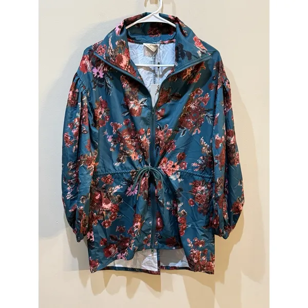 Joyfolie Womans Mia Joy Green‎ Floral Bomber Jacket windbreaker Size XS - Image 2