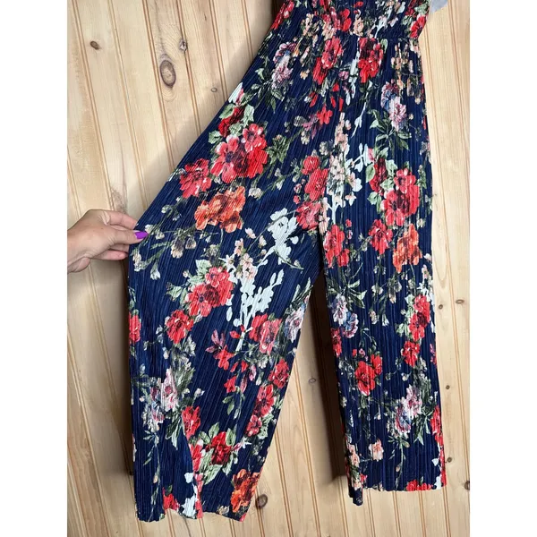 NWT 19 COOPER Women's Denim Blue Floral Strapless Pleated Cropped Jumpsuit Sz S - Image 3
