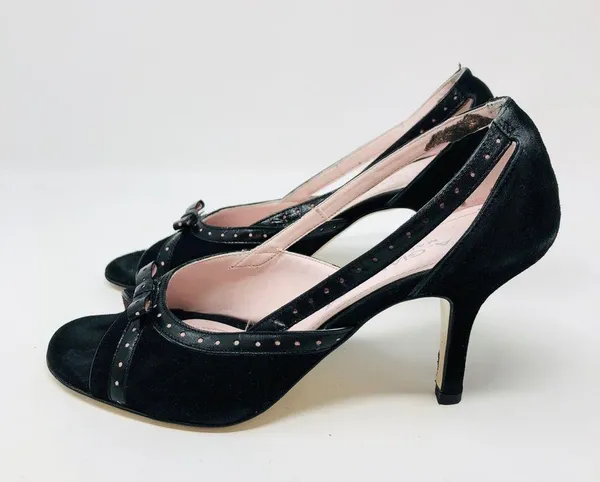 Black suede peep toe heels, made in Italy - Image 4