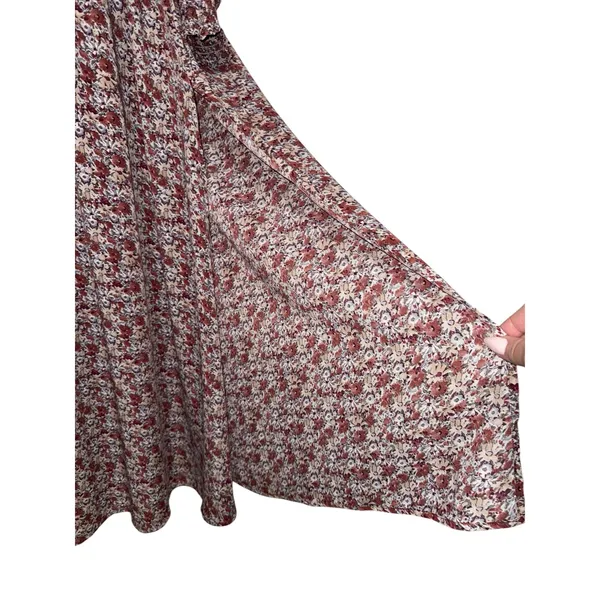 Promesa Floral Maxi Dress Burgundy Long Sleeve Square Neck Smocked Back Large - Image 8