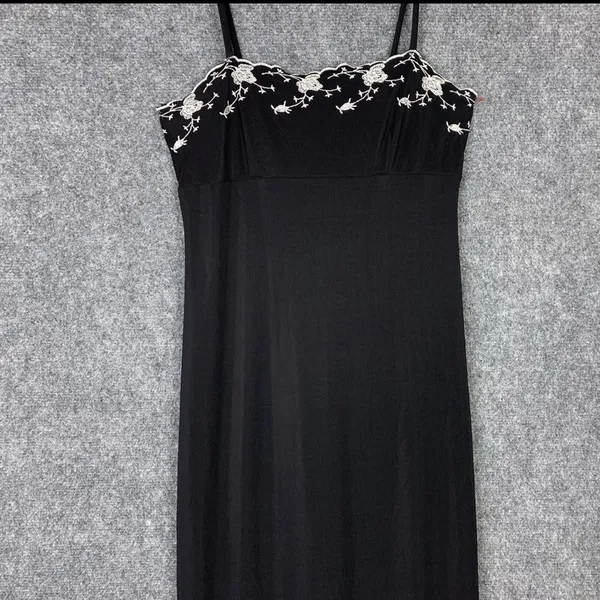 Y2K Vintage City Triangles Black Maxi Dress silver Accents medium Babydoll party - Image 9
