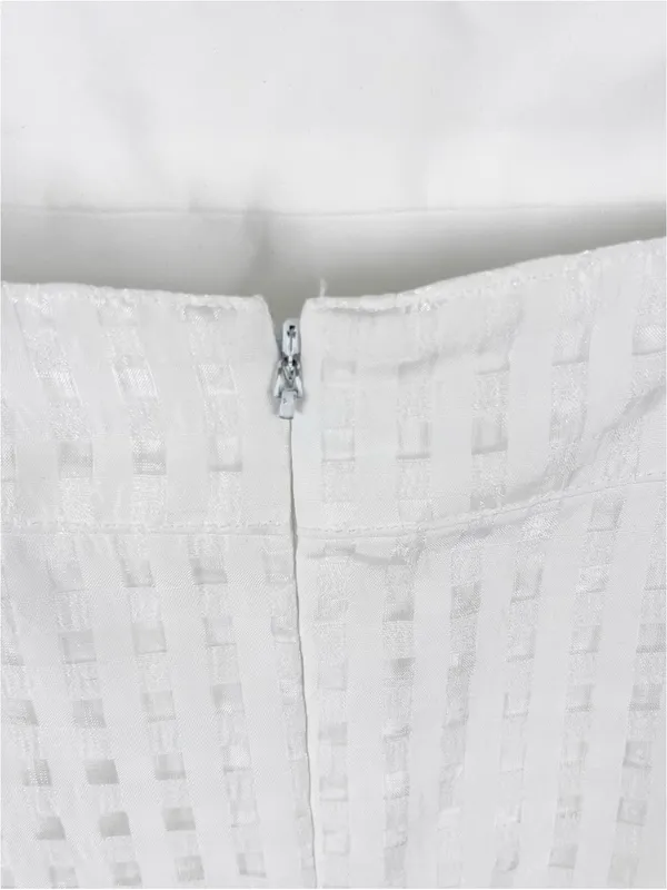 AMANDA UPRICHARD White Annalise Lined Back Zipper Flounce Hem Dress Medium - Image 5