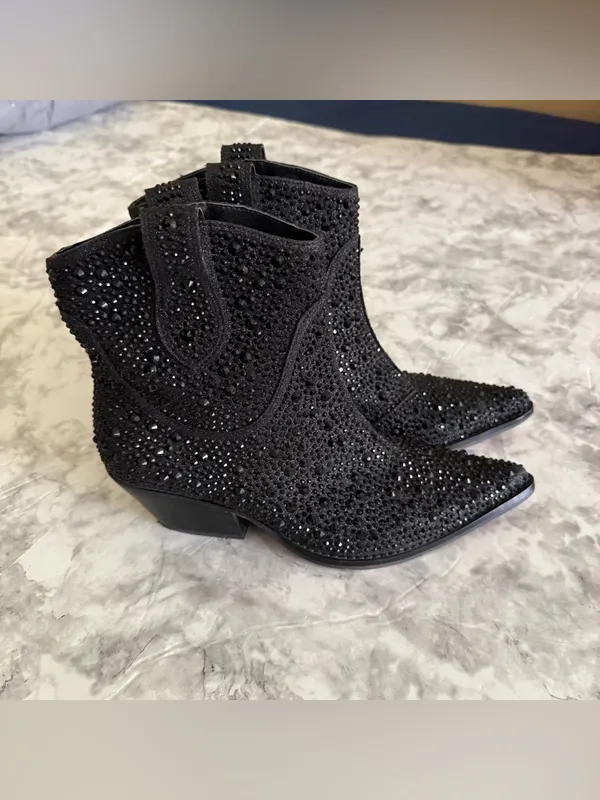 Jessica Simpson Black Crystal Western Ankle Boots - Image 2
