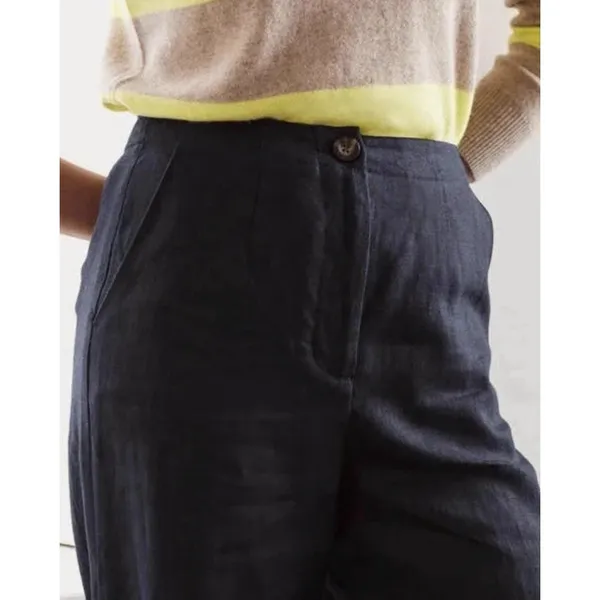 Boden Eldon Linen Wide Leg Trousers Pants Size 6 US Navy Blue Career Office - Image 3