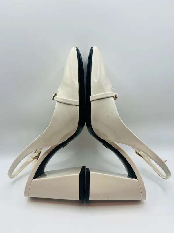 Zara Womens Cream Slingback Block Heels Square Toe Minimalist Chic Size 7 Mod - Image 9