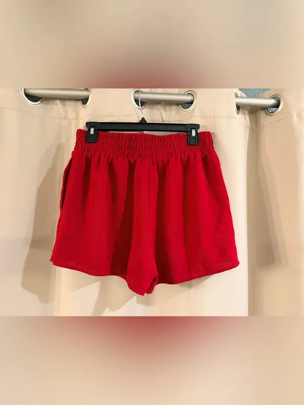 Timing Red Smocked-Waist Circle Mini Skorts - Image 3
