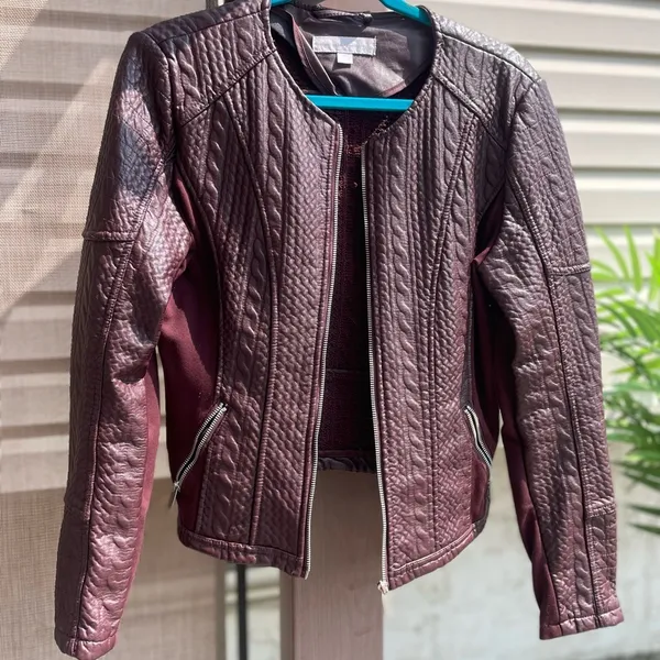 Burgundy leather jacket M Size M - Image 3