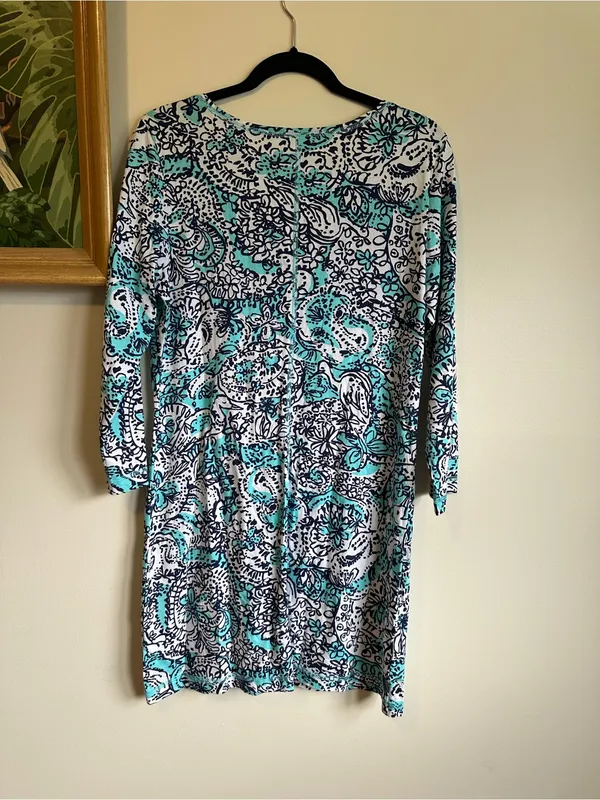 Lilly Pulitzer Juliet Dress Hippy Hippy Shake Womens Large V Neck Blue Black - Image 6