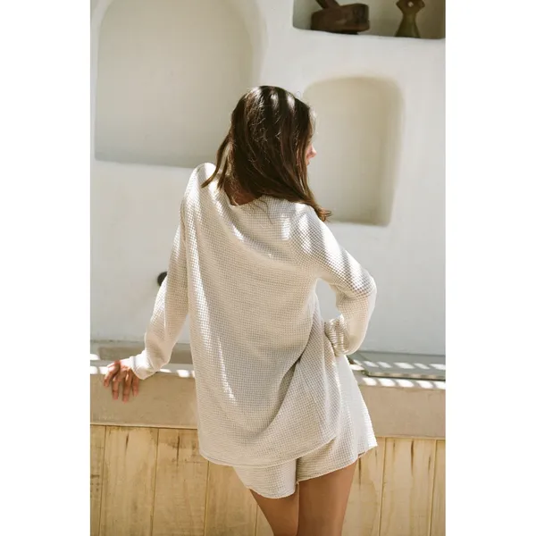 Sabo Skirt Emel Cream Waffle Knit Tie Front Long Sleeve Cardigan Top M - Image 9
