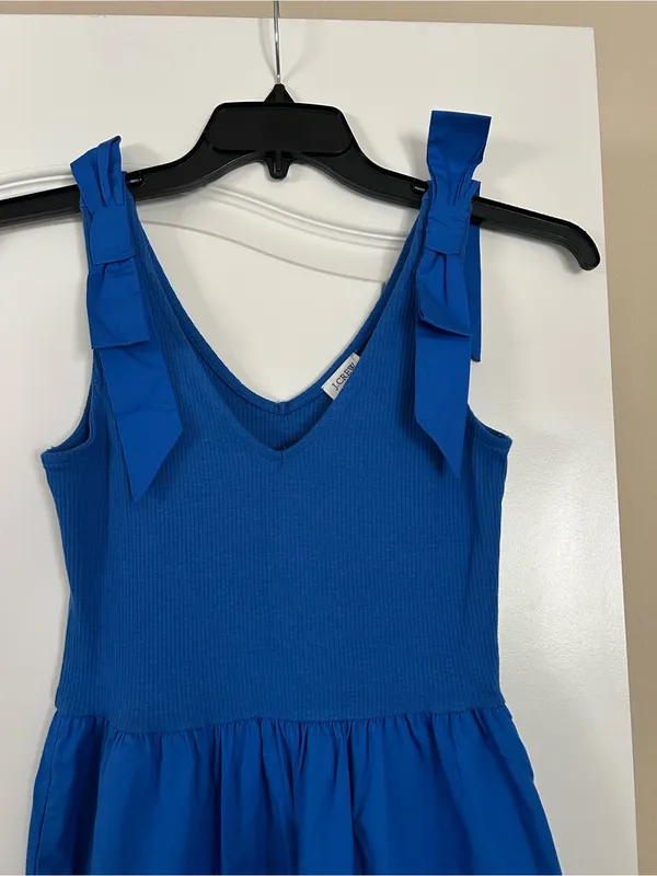 J Crew Sleeveless V-Neck Ribbed Knit Tank Bodice Midi Dress Bow Straps - Image 5