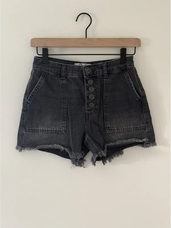 Free People Whimsigoth Jesse Carpenter Washed Black Denim Cotton Shorts 24 - Image 4