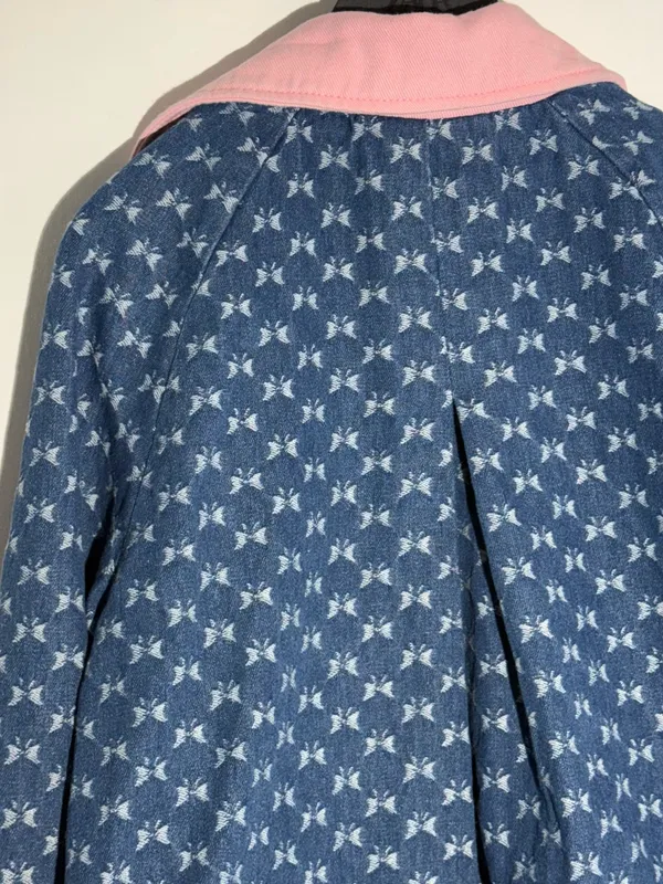 Anthropologie Dot & Lu Quilted Blue Floral Jacket Pink Collar Missing Zipper - Image 12