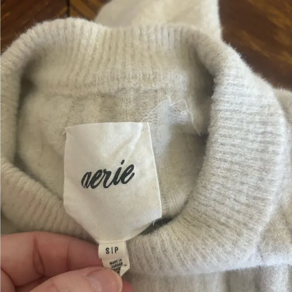 Aerie Wide Ribbed Crewneck Sweater Size Small Gray - Image 2
