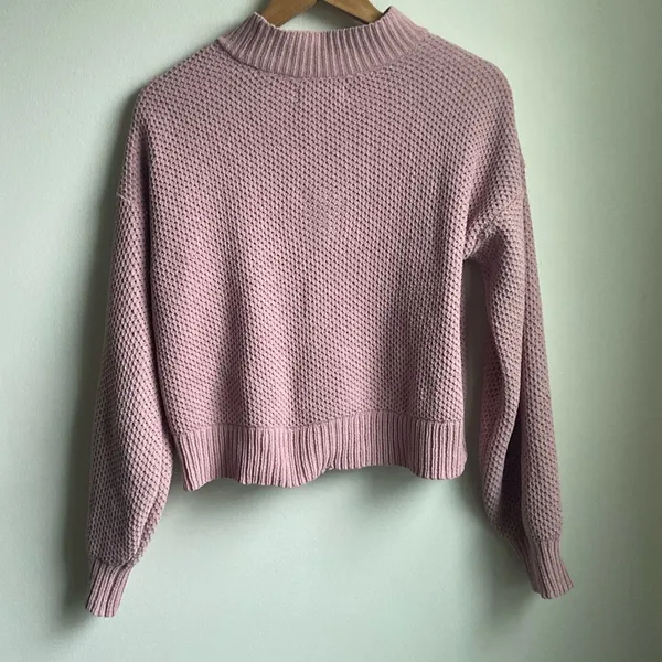Hollister Easy Cozy Waffle Mock- Neck Sweater (Sz S) Dusty Pink Rose Chenille - Image 8