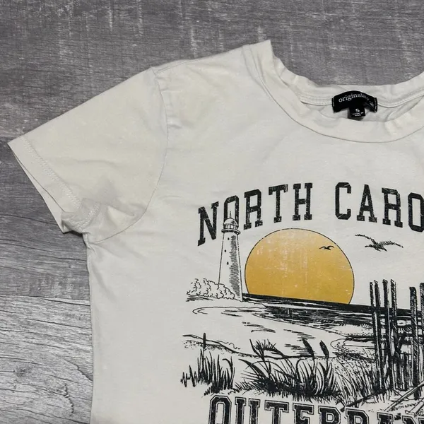 Originality Outer Banks T Shirt Womens S Cream Cotton Made in USA Slight Crop - Image 3