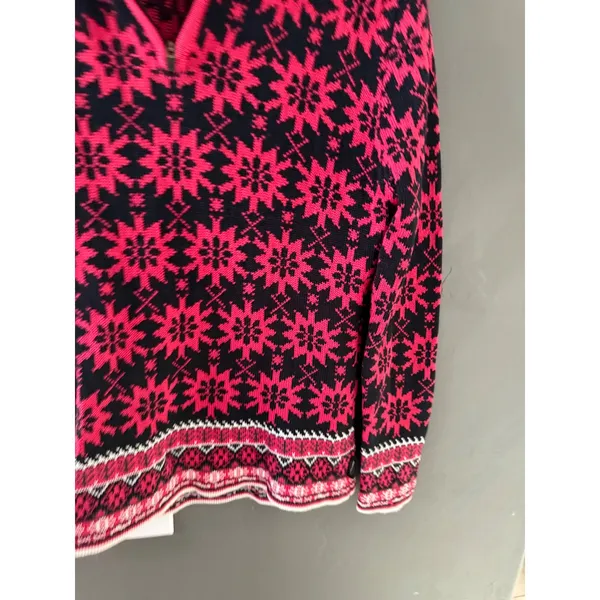Obermeyer Womens Pink Black Snowflake‎ Fair Isle Wool Blend 1/4 Zip Sweater S - Image 3