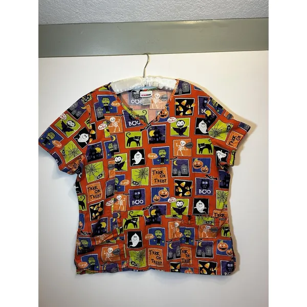 ScrubStar Halloween Scrub Top XL Ghost Pumpkin Black Cat Nurse Cotton Fun - Image 12
