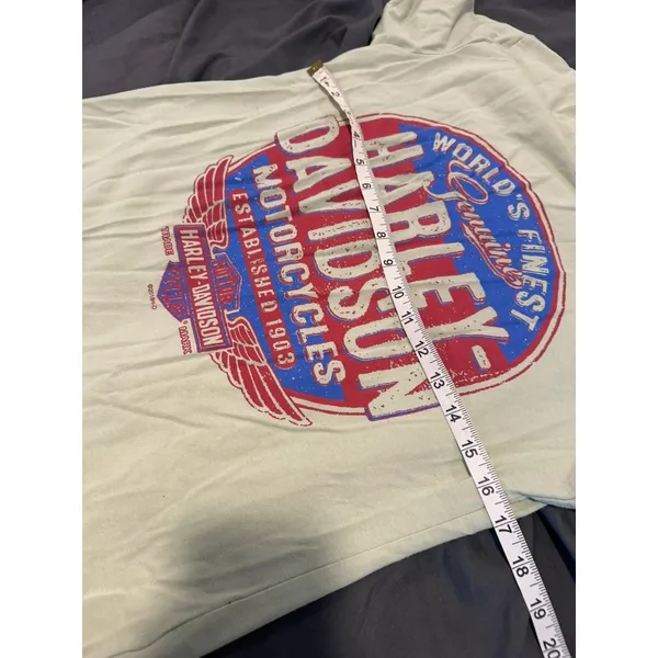 Harley Davidson Biker Graphic T-Shirt Sz:M Sage Green Distressed Cotton Tee - Image 3