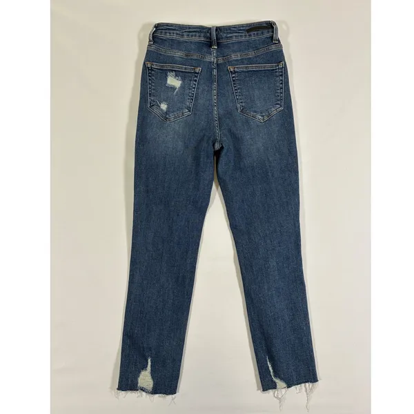 Risen Los Angeles Womens Distressed Straight Leg Jeans Medium Wash Raw Hem 5 - Image 6