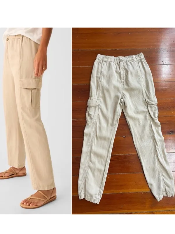 Faherty Arlie Day Cargo Linen Blend Pants in Safari Khaki Tan - Sz S 💚🎀 - Image 3