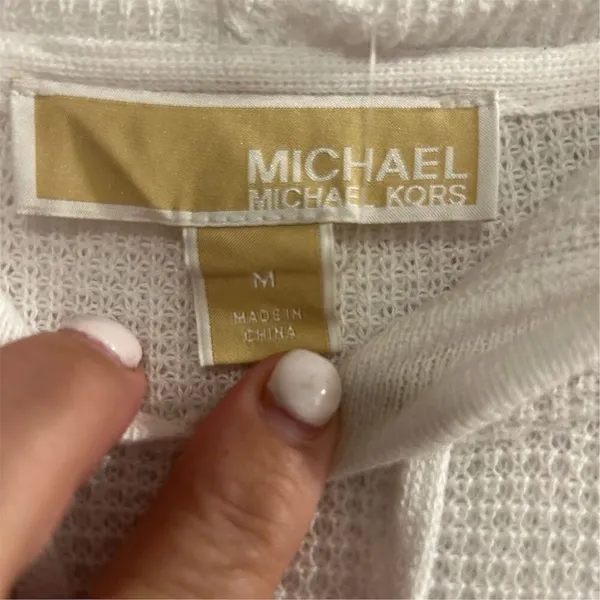 Michael Kors Women's White Ribbed Hoodie Sweater‎ Size M Pullover - Image 11