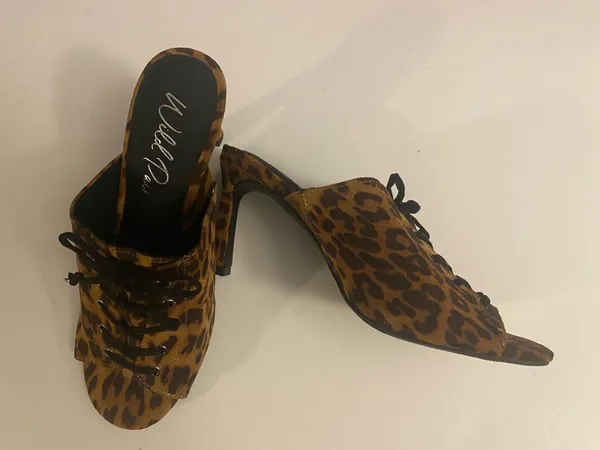Wild Pair Leopard Print Lace-Up Mules - Brown - Image 9