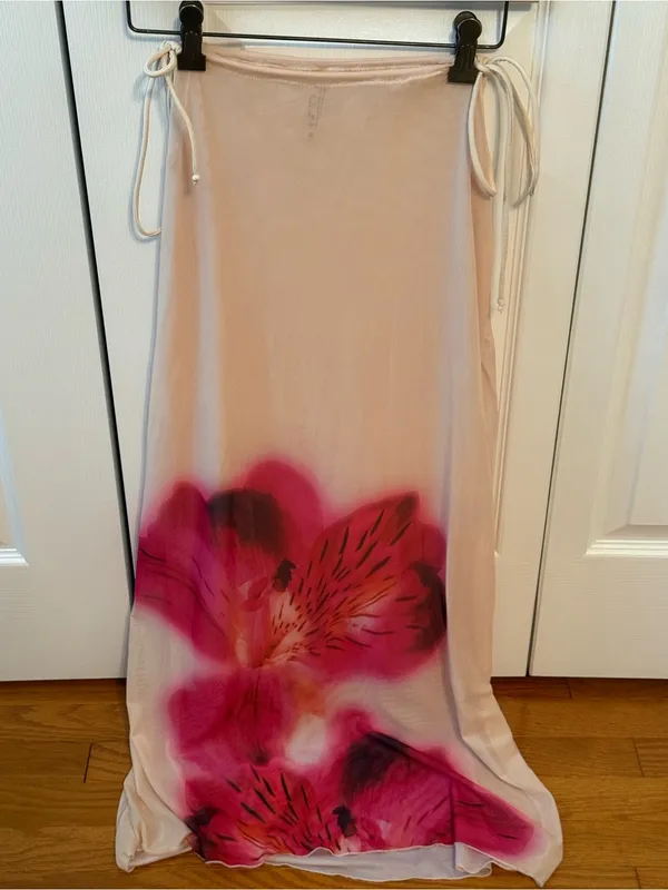 Mesh Printed Floral Maxi Skirt Yellow Size XS - Image 2