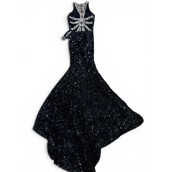 Sherri Hill 51430 Black Sequin Halter Gown Open Back High Slit‎ NWT Size 0 - Image 8