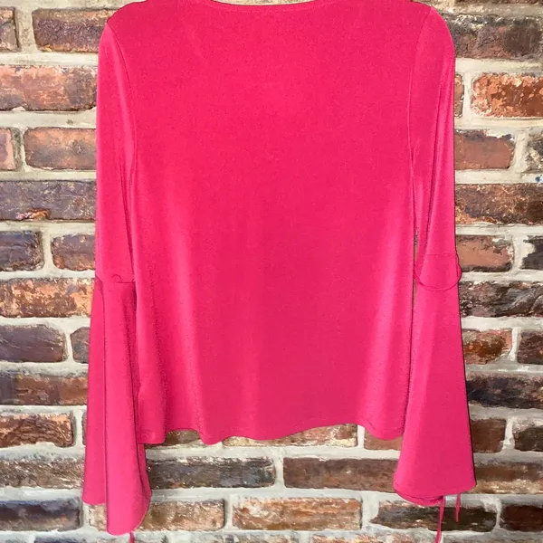 NWT Express Red V-Neck Long Bell Sleeve Open Shoulder Top Women's Size Small - Image 9