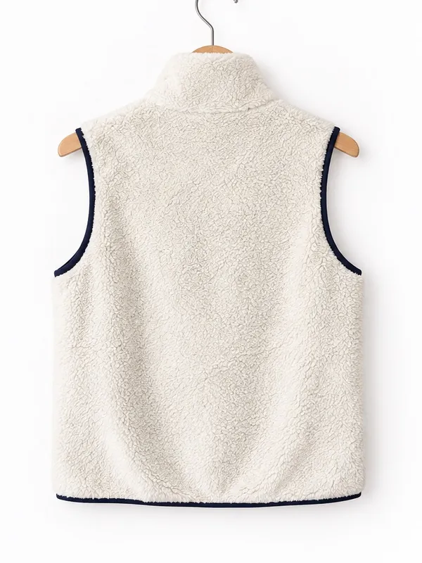 Orvis Women’s Cream Sherpa Fleece Vest Aztec/Black Trim Full Zip Outdoor Medium - Image 5