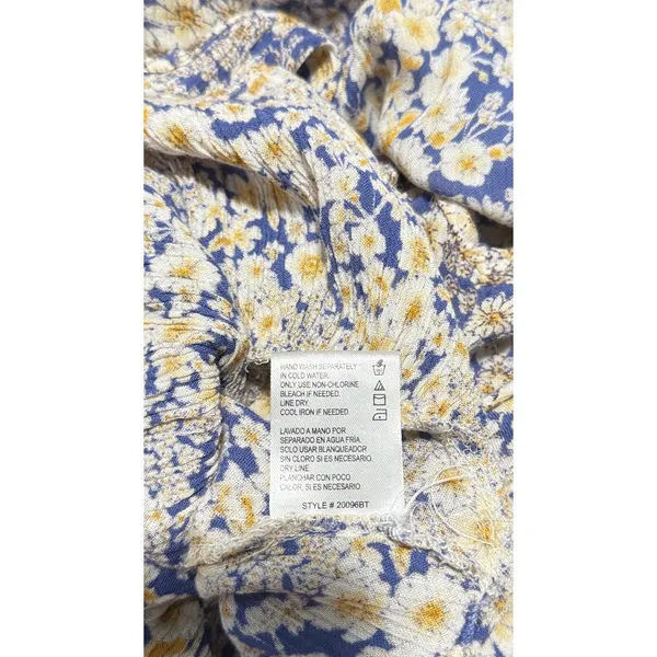 Patrons of Peace Blue Yellow Ditsy Floral Peasant Blouse Boho Size Medium - Image 8