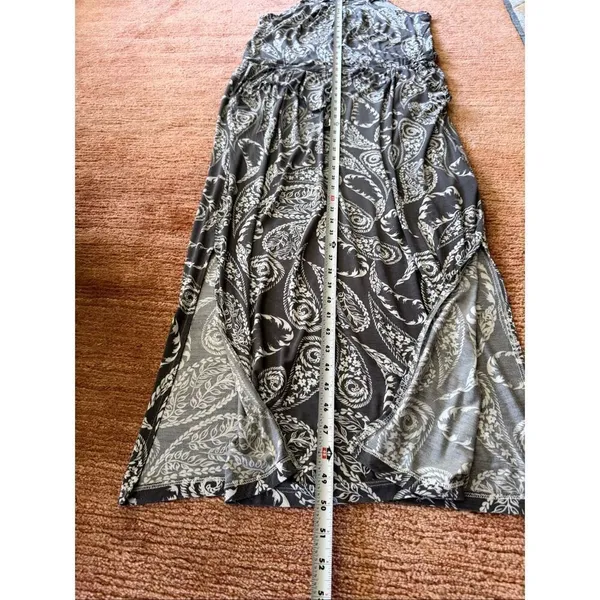 Next Petite Gray Ivory Paisley Maxi Dress Size 8 Tie Waist Pockets - Image 6
