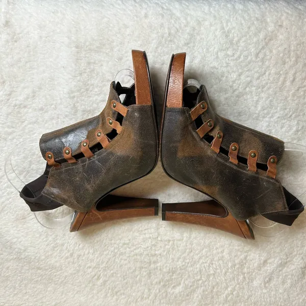 Donald J Pliner Heels Womens 10 Saddle Vishad Open Toe Distressed Leather‎ - Image 5